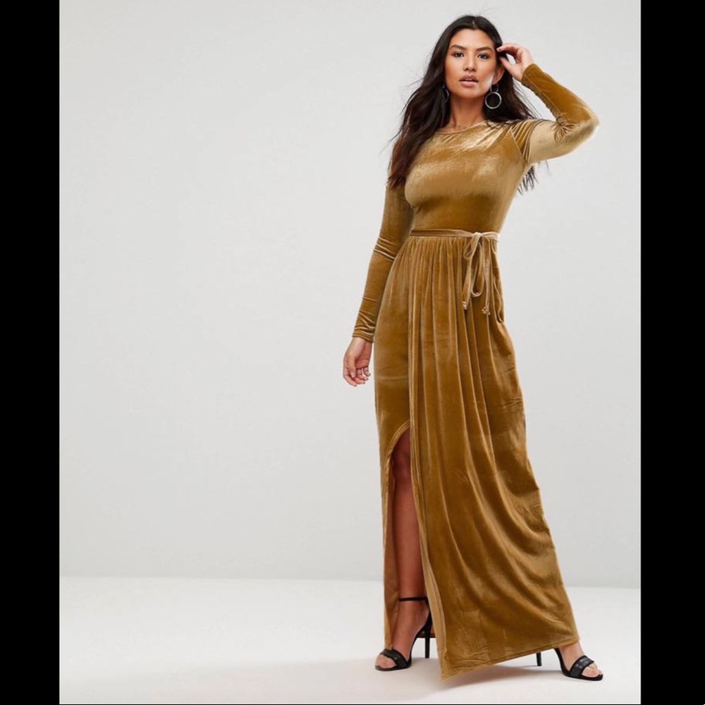 CLUB L Velvet Tie Front Wrap Detail Maxi Dress